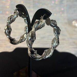 Elegant Silver Twisted Hoop Earrings